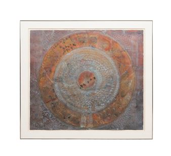 Untitled - Circle Motif Abstract, 1983, mixed media on embossed paper, pencil signed and dated to LL - Frank Faulkner
