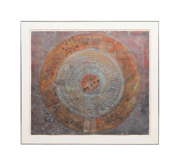 Untitled - Circle Motif Abstract, 1983, mixed media on embossed paper, pencil signed and dated to LL - Frank Faulkner