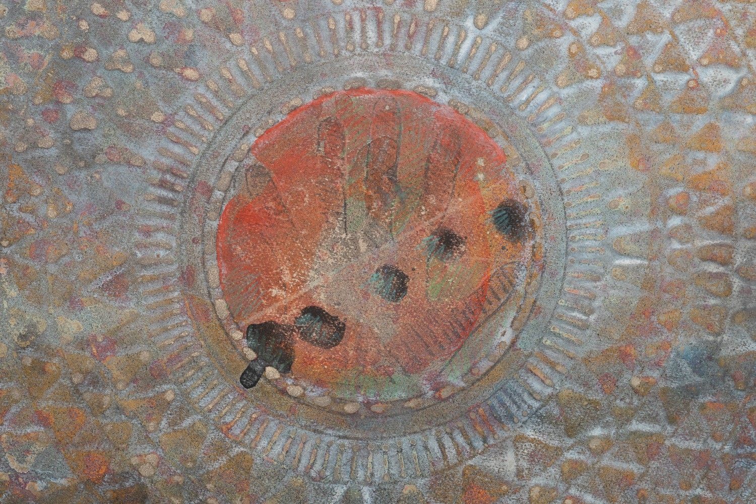 Artwork by Frank Faulkner, Untitled - Circle Motif Abstract, 1983, mixed media on embossed paper, pencil signed and dated to LL, Made of mixed media on embossed paper, pencil