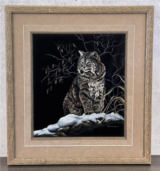 Ron Ukrainetz Bobcat Scratchboard & Acrylic by Ron Ukrainetz, 1985