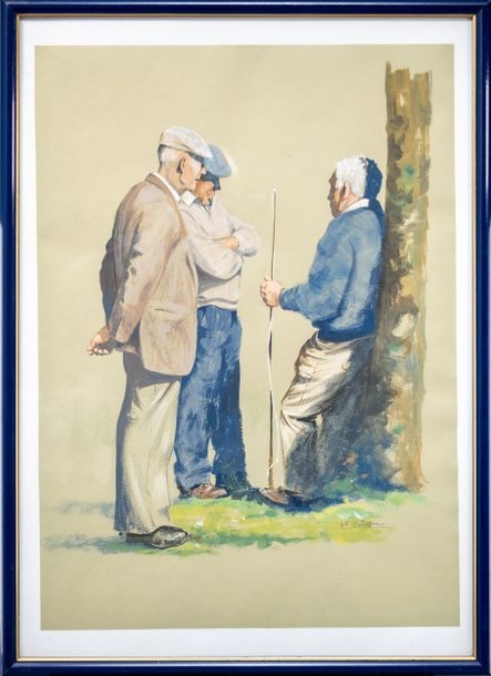 Artwork by Jean Pierre Guiriec, Les pêcheurs, Made of Technique mixte sur papier