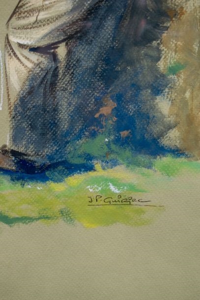 Artwork by Jean Pierre Guiriec, Les pêcheurs, Made of Technique mixte sur papier