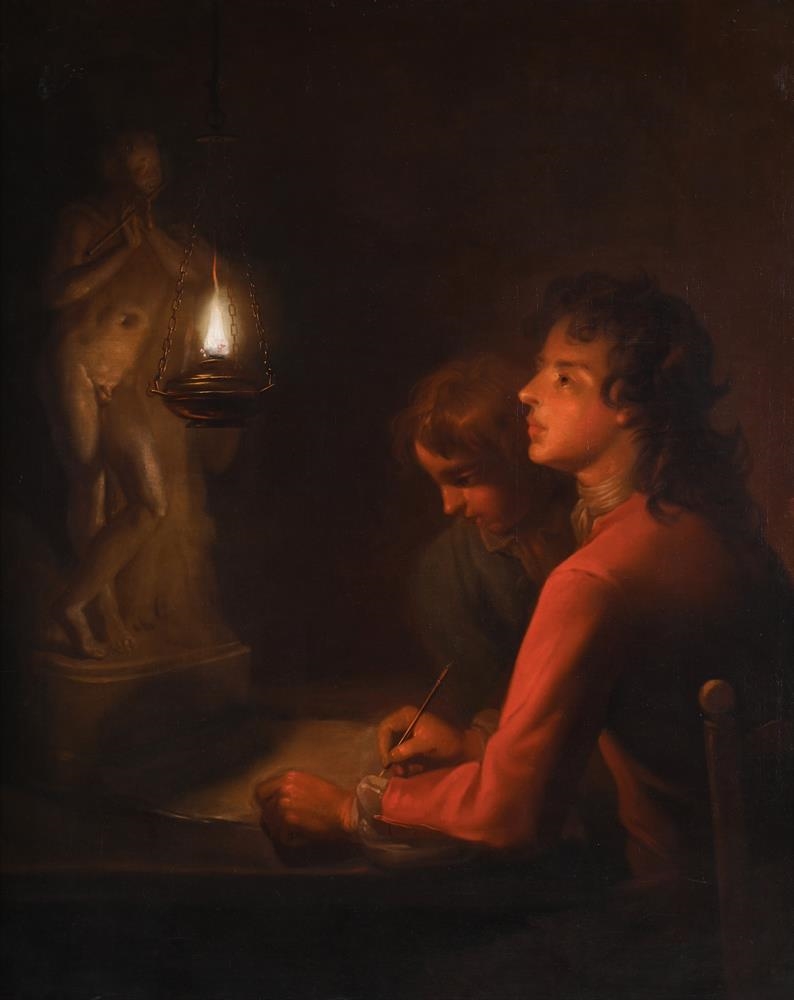 Artwork by Enoch Seeman, SELF PORTRAIT WITH THE ARTIST'S BROTHER ISAAC (D.1751), Made of Oil on canvas