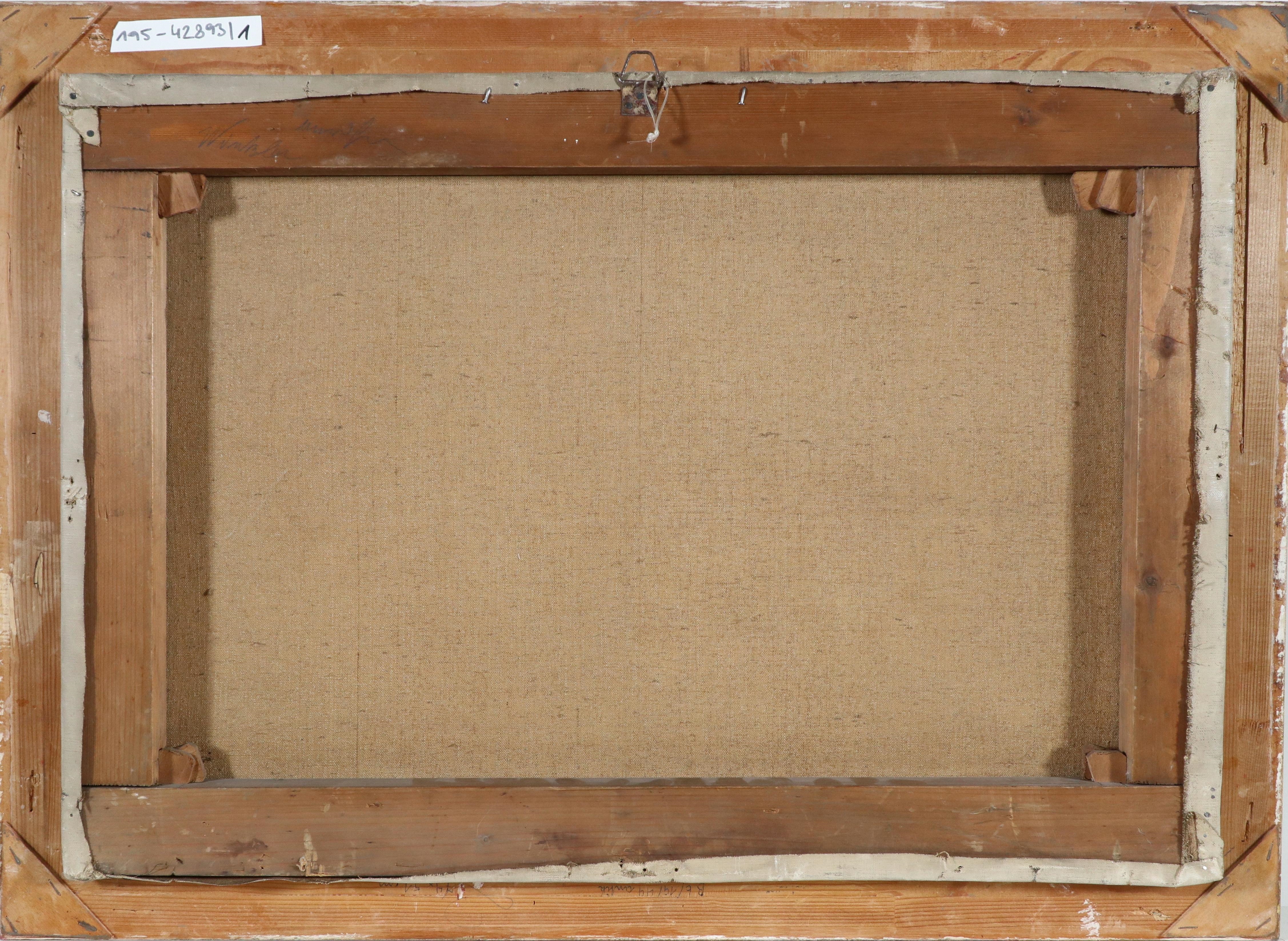 Artwork by Pal Böhm, Früchtestillleben mit allerlei Früchten (Orangen, Birnen, Zwetschgen, Pflaumen, Pfirsichen) in Fantasielandschaft, Made of oil on canvas