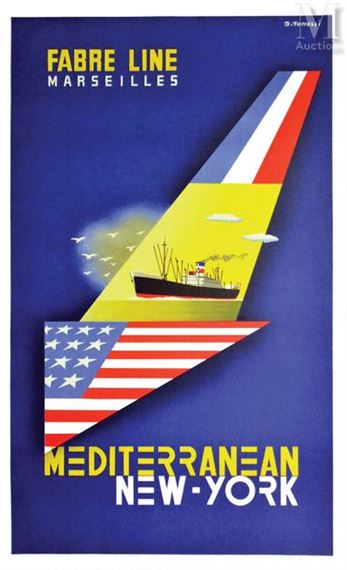 Fabre Line Mediteranean New York B. Sirven Toulouse - Paris by J. Tonelli, circa 1950