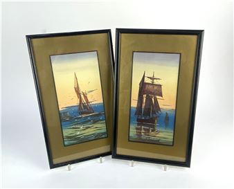 a pair of marine watercolour and gouache paintings - Victor L. Prescott