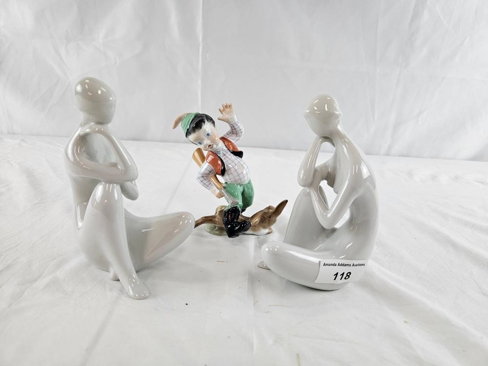 Royal Dux | Herend boy and rabbit group | MutualArt