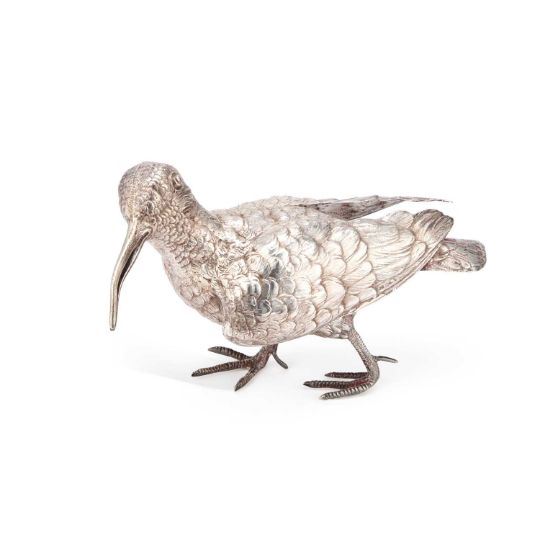 A LARGE ELIZABETH II CAST SILVER SNIPE TABLE ORNAMENT by Edward Barnard, 1961