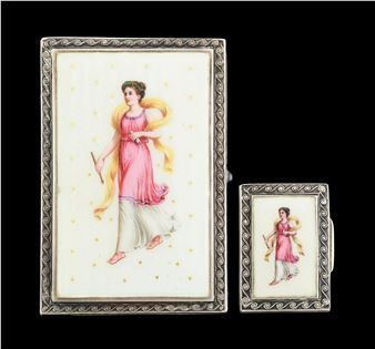 Both .900 silver by George Adam Scheid. Beautiful lady holding arrow and scroll. No damage or repairs, strong hinges - George Adam