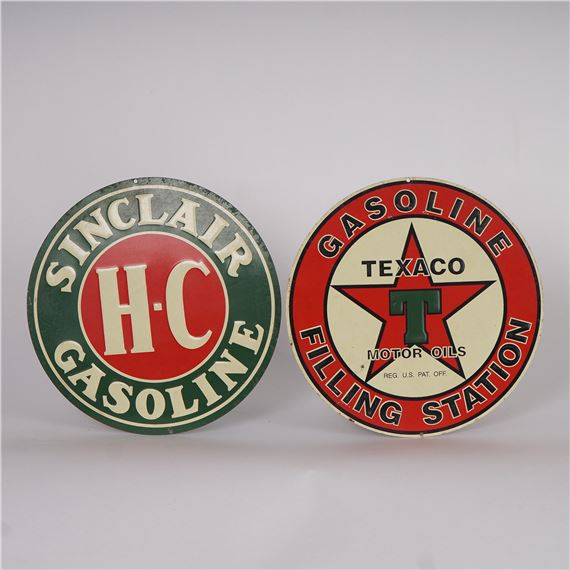 2pc Sinclair and Texaco Gasoline Embossed Metal Signs - Sinclair