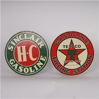 2pc Sinclair and Texaco Gasoline Embossed Metal Signs - Sinclair