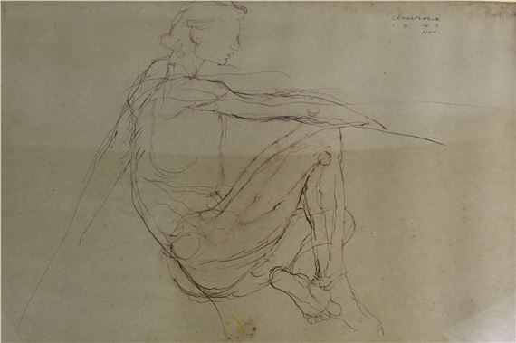 Untitled nude sketch of a seated female figure by Siegfried Charoux, 1942