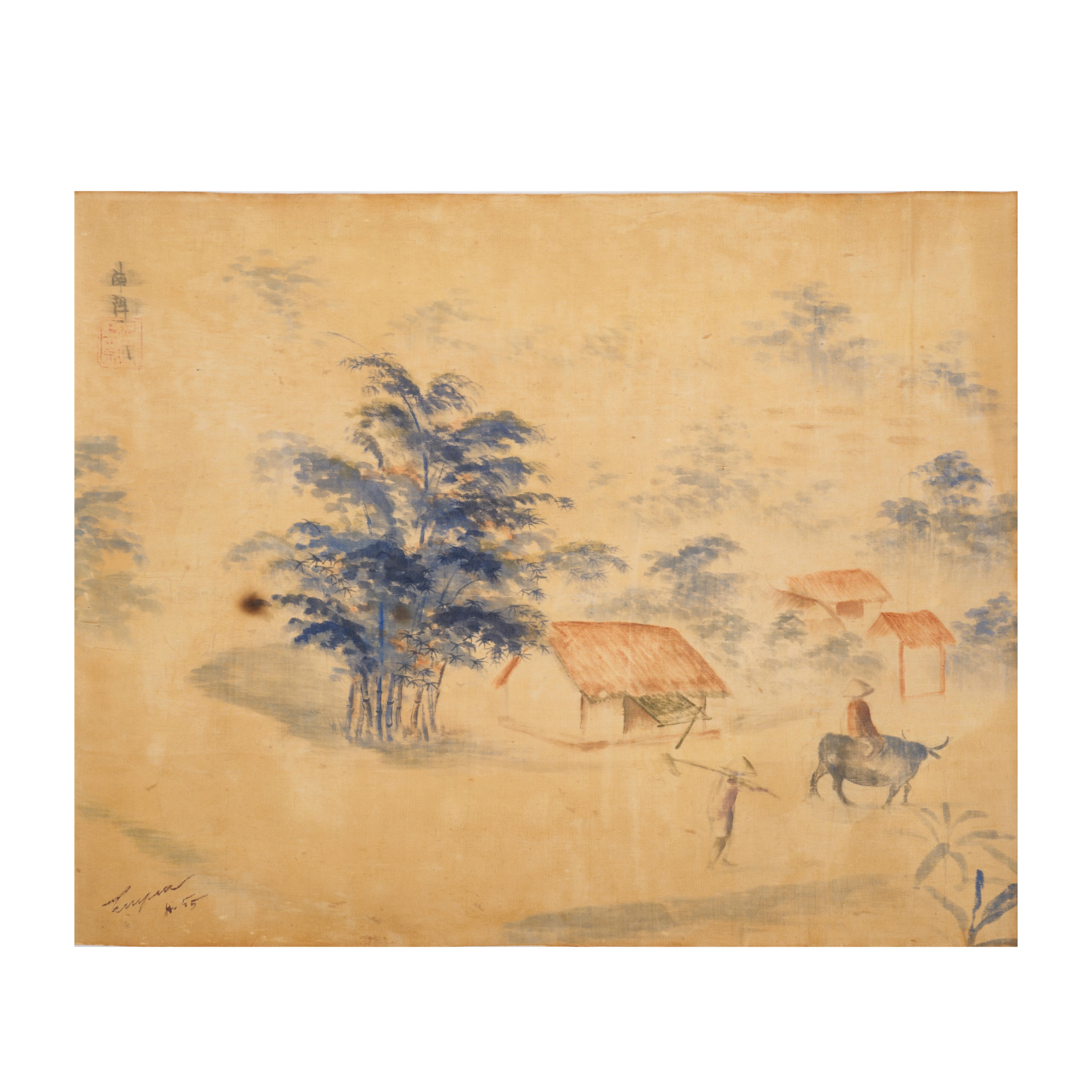 Artwork by Nguyen Duc Huyen, Retour au village, Made of ink and colour on silk