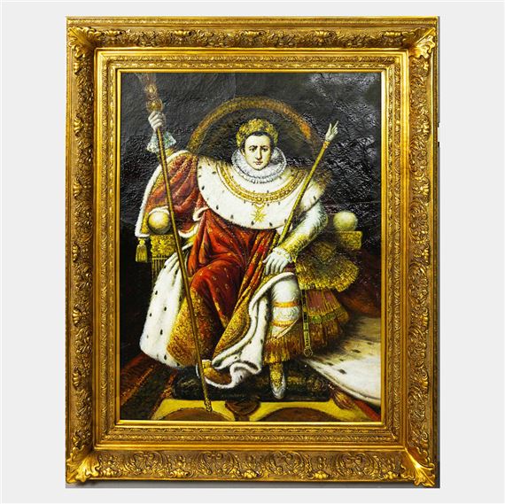 NAPOLEON BONAPARTE IN HIS CORONATION ATTIRE, SEATED ON A THRONE by Jean-Auguste-Dominique Ingres