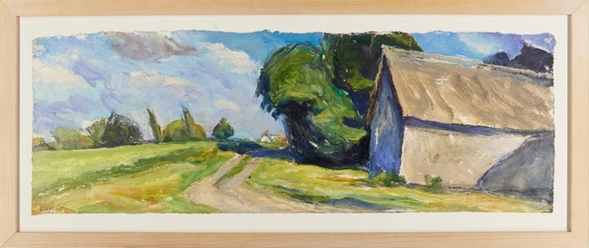 Artwork by Graham Giles, House in a landscape, Made of oil on paper