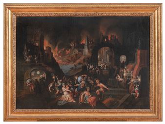 DIPINTO CITTÁ IN FIAMME ATTRIBUITO A GILLIS VAN VALCKENBORCH - Gillis van Valckenborch