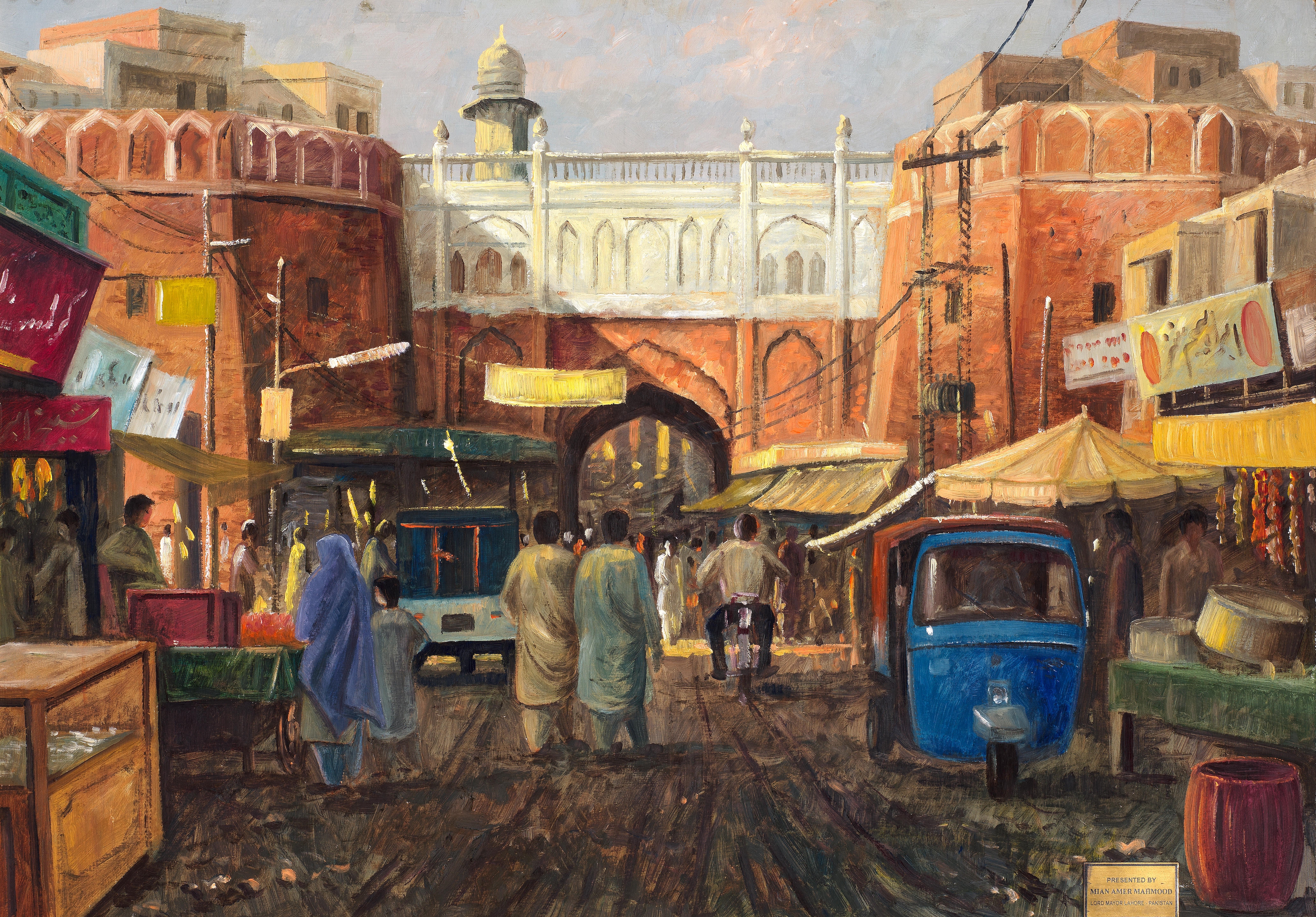 Artwork by Mian Amer Mahmood, Untitled (Lahore Street Scene, Made of oil on board