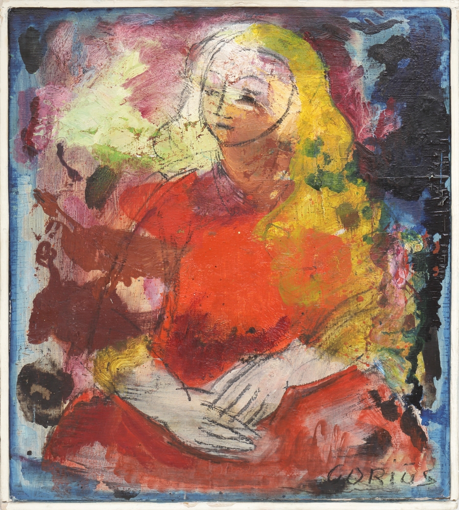 Wolfgang Gorius | Sitzendes blondes Mädchen in rotem Kleid | MutualArt