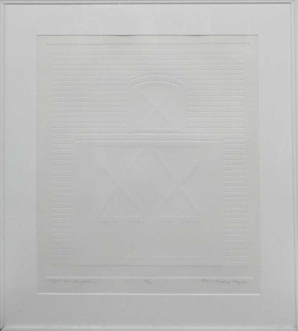 Artwork by Sondra Mayer, Sampler, Entry I New Hampshire and USA, Made of Three Embossed Intaglio Prints