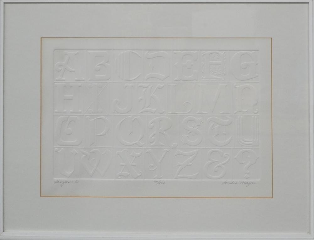 Artwork by Sondra Mayer, Sampler, Entry I New Hampshire and USA, Made of Three Embossed Intaglio Prints