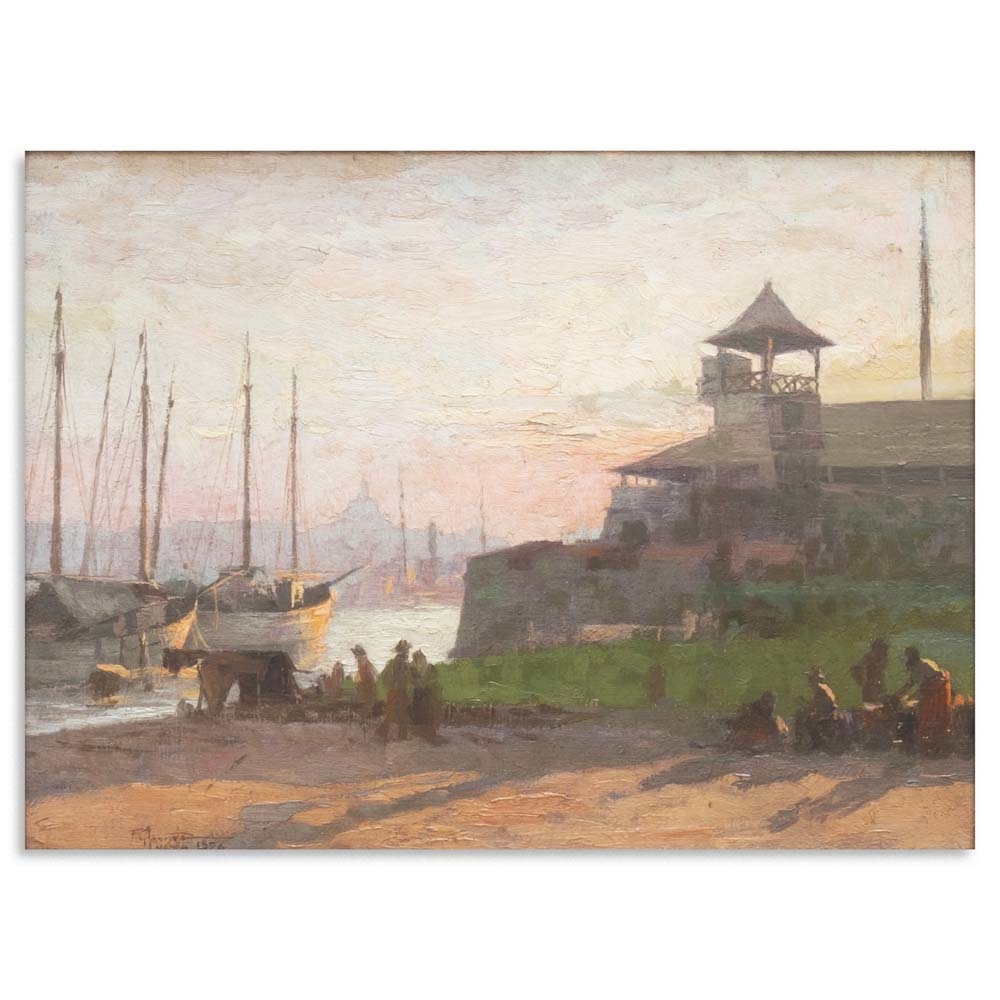 Artwork by Fernando Amorsolo, Baluarte de Santa Barbara, Fort Santiago, Made of oil on wood