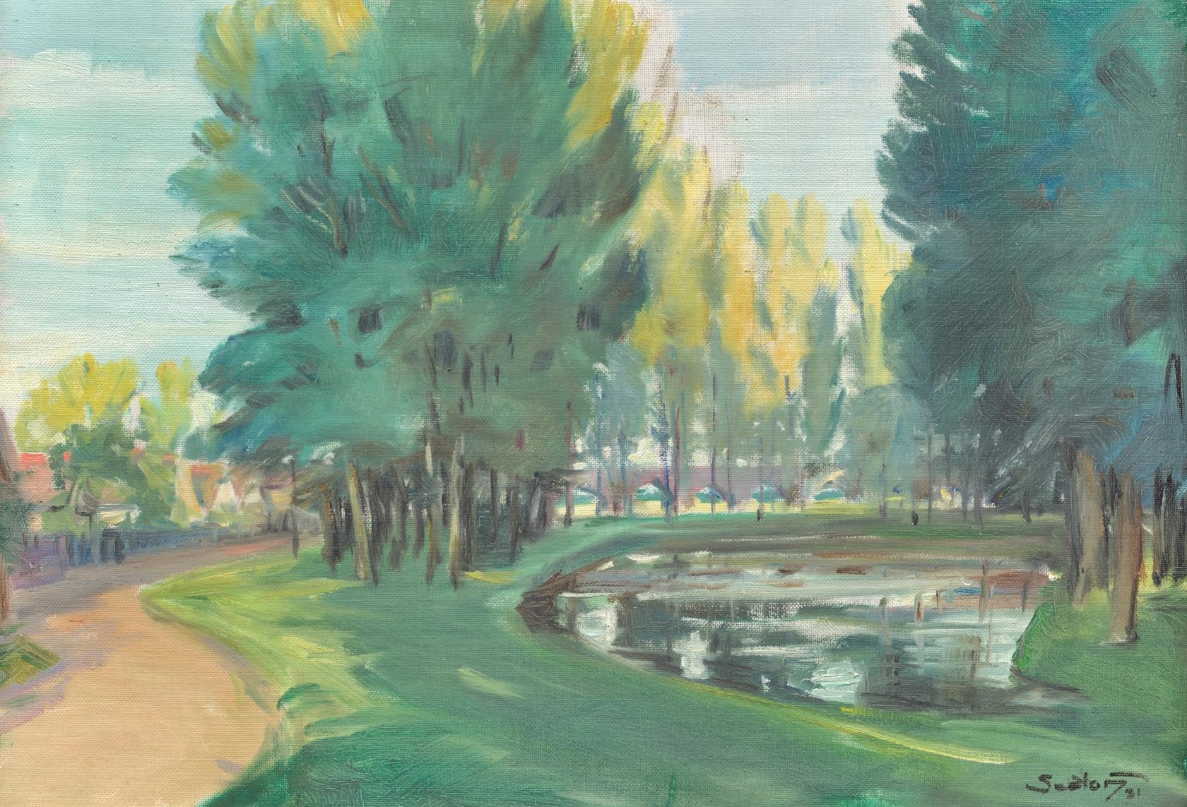 Artwork by Otakar Sedloň, Park s jezírkem, Made of Oil on canvas