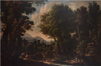 Landscape with figures and castle in the background - Crescenzio d'Onofrio