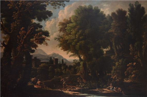 Landscape with figures and castle in the background - Crescenzio d'Onofrio