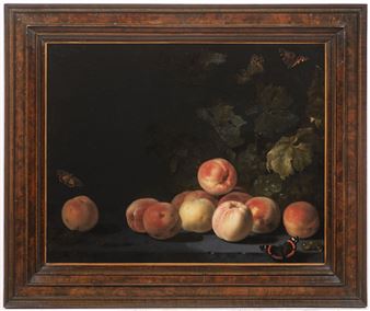 STILL LIFE WITH PEACHES AND BUTTERFLIES - Abraham van Calraet