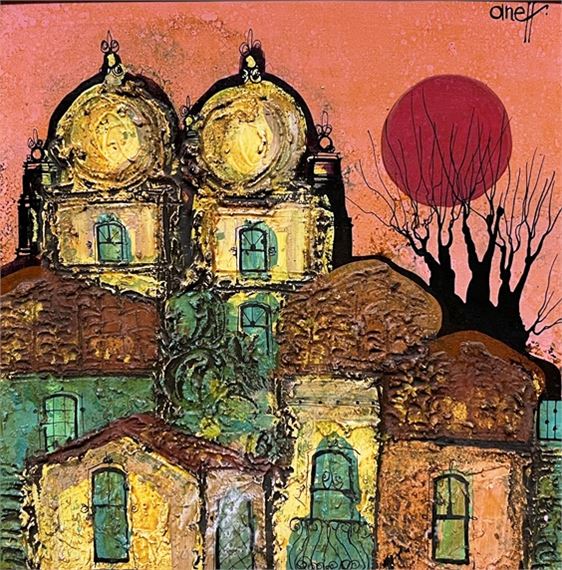 Pueblito con iglesia by Liny Aneff