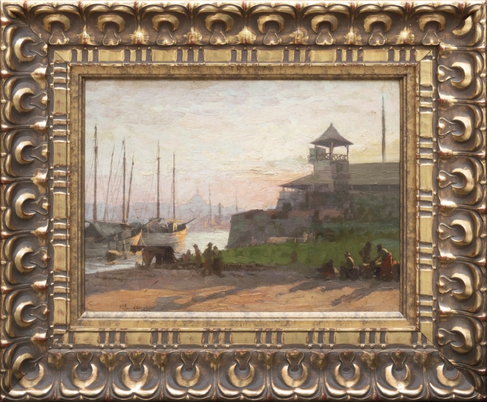 Artwork by Fernando Amorsolo, Baluarte de Santa Barbara, Fort Santiago, Made of oil on wood