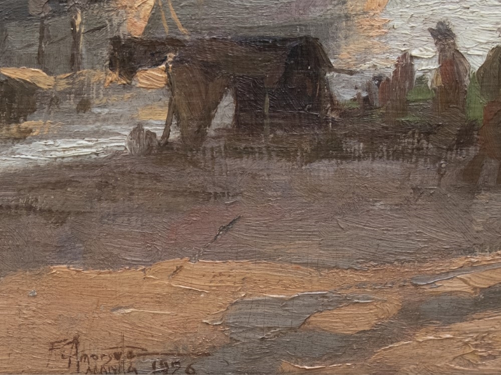 Artwork by Fernando Amorsolo, Baluarte de Santa Barbara, Fort Santiago, Made of oil on wood