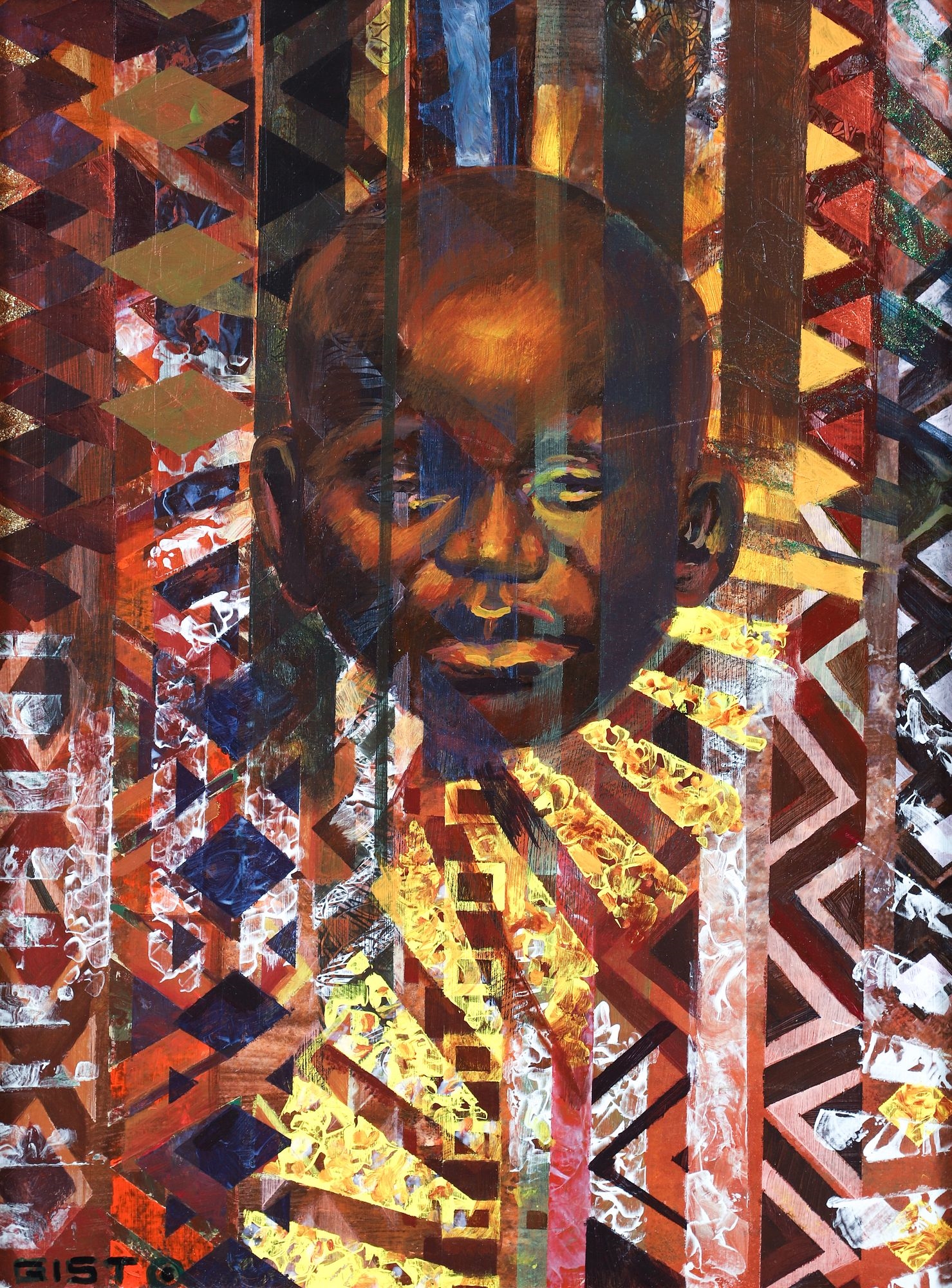 George Gist | George Gist Portrait of a Black Boy Mixed Media on Board ...
