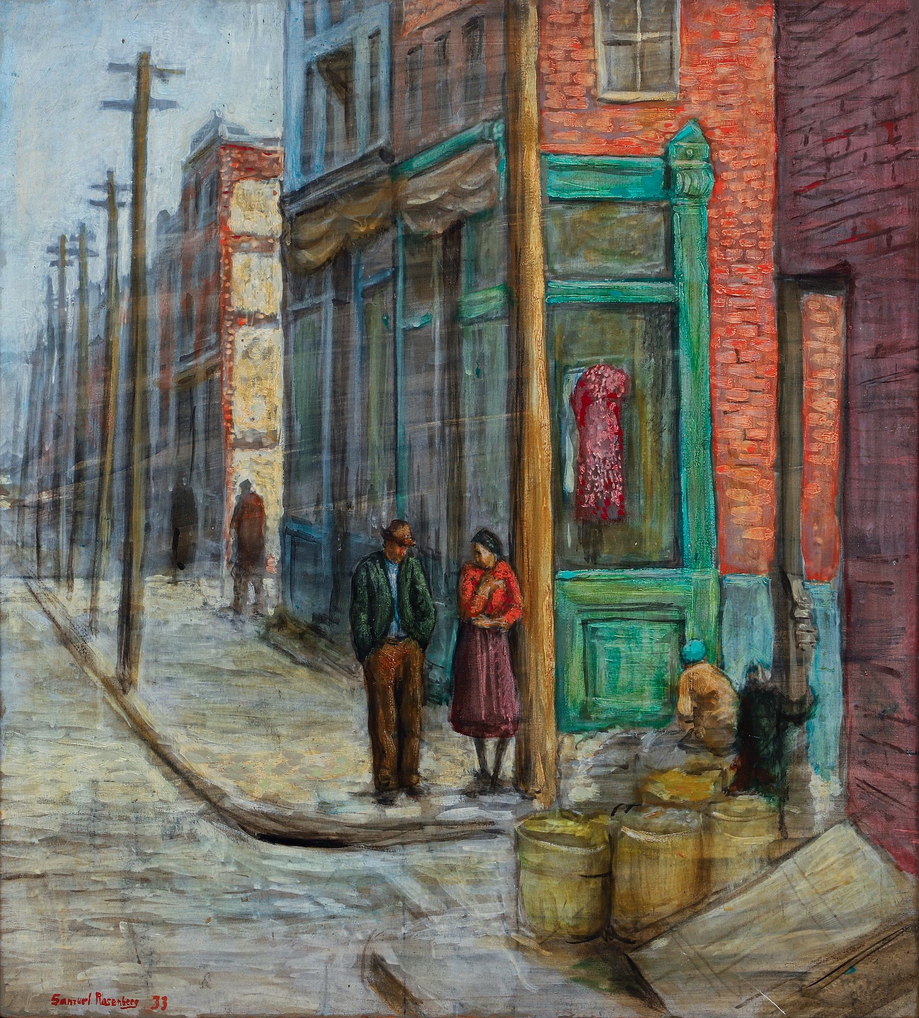 Samuel Rosenberg | Samuel Rosenberg 1933 Oil American Scene in The Hill ...