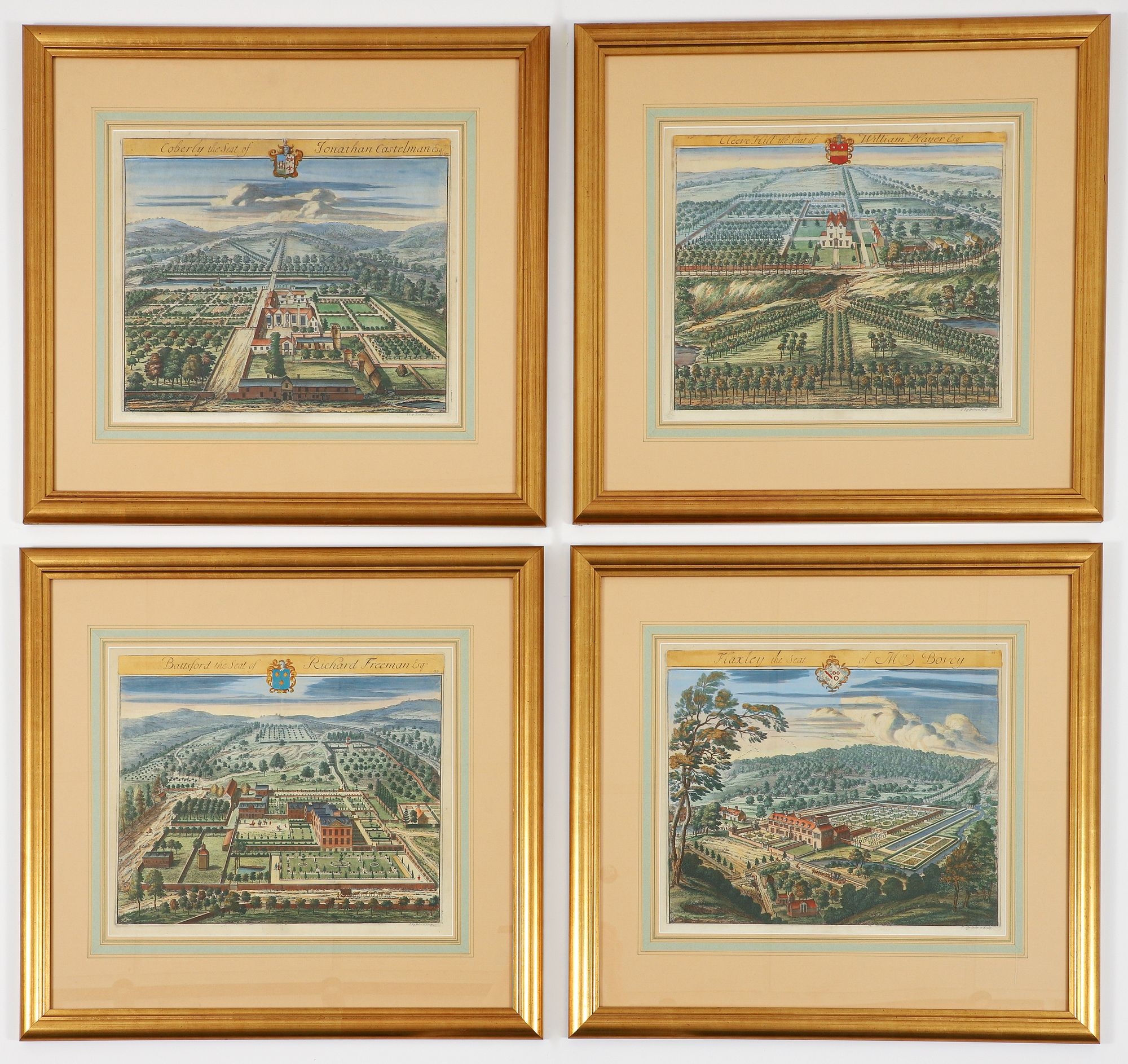 Artwork by Johannes Kip, 4 Johannes Kip Topographical Engravings 18th Century, Made of engravings with hand coloring