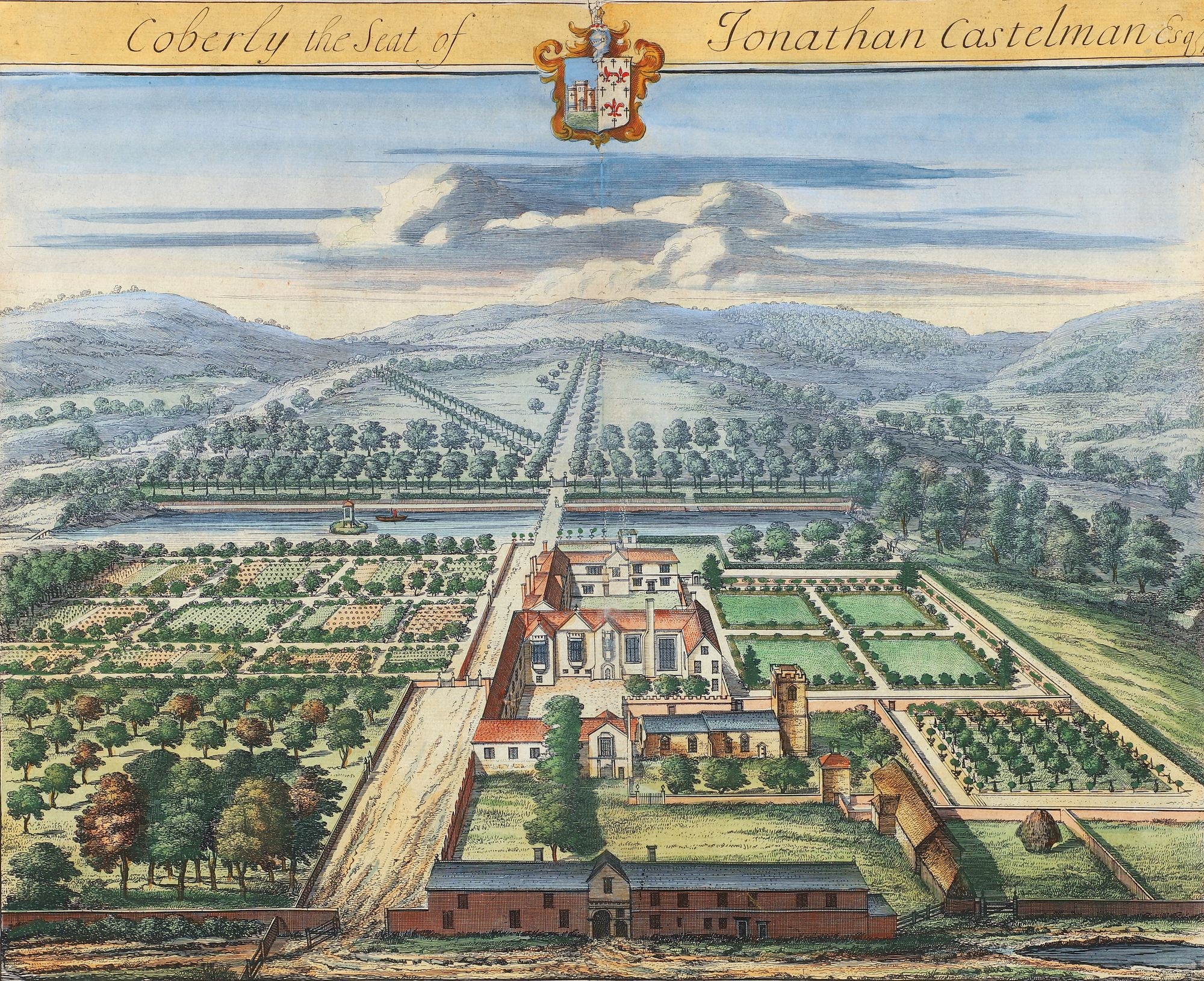 Artwork by Johannes Kip, 4 Johannes Kip Topographical Engravings 18th Century, Made of engravings with hand coloring