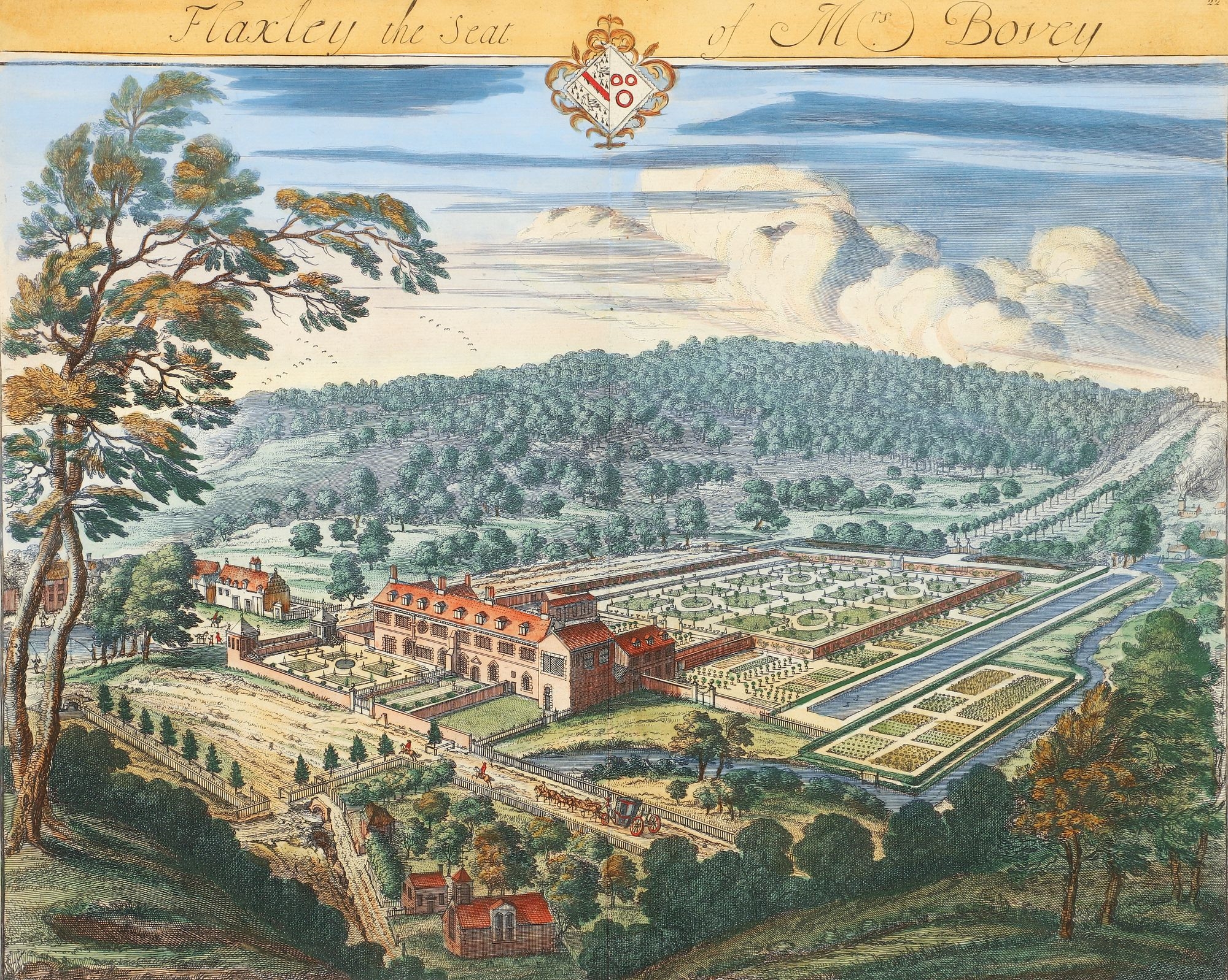 Artwork by Johannes Kip, 4 Johannes Kip Topographical Engravings 18th Century, Made of engravings with hand coloring