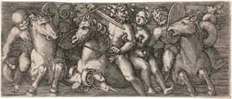 Ornament mit reitenden Soldaten, die eine Frau entführen - Allaert Claesz