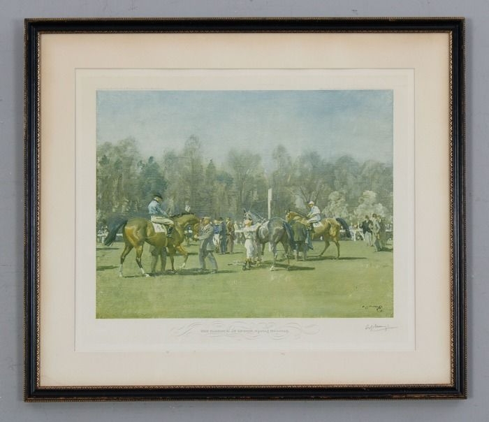 Artwork by Sir Alfred James Munnings, The Paddock at Epson, Spring Meeting, Made of Color Lithograph