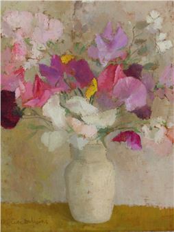 Still life, flowers in a white vase - Thérèse Debains