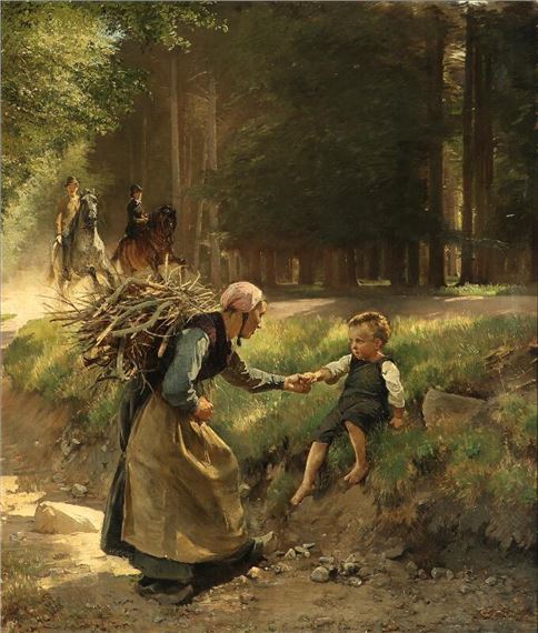 Edvard Petersen | A woman carrying firewood helping a small boy (1888 ...