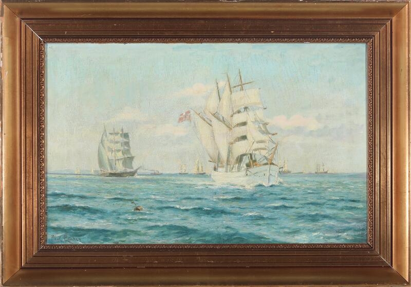 Carl Ludvig Thilson Locher | Sea scape with a Danish Sailing ship and ...