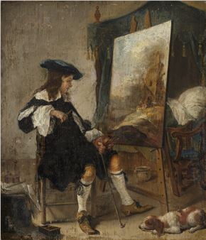 The painter in front of his easel - Joost van Geel