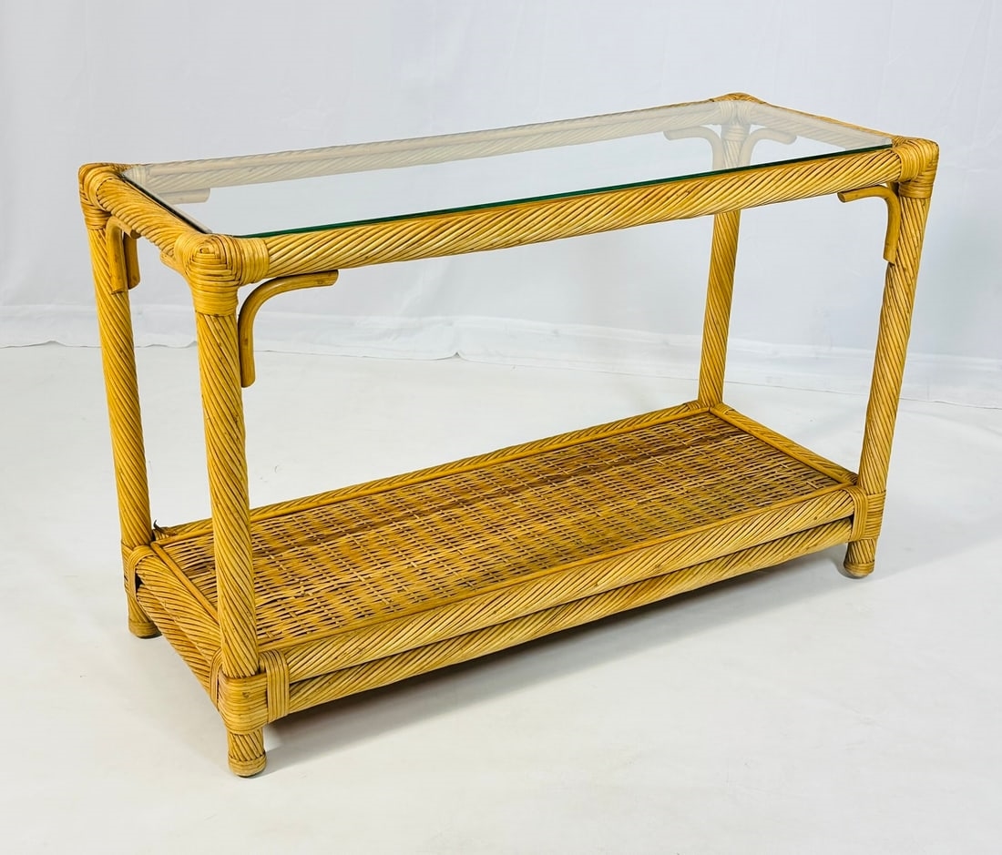 Prior | Vintage Twisted Rattan Console Table With Glass Top (1960s ...