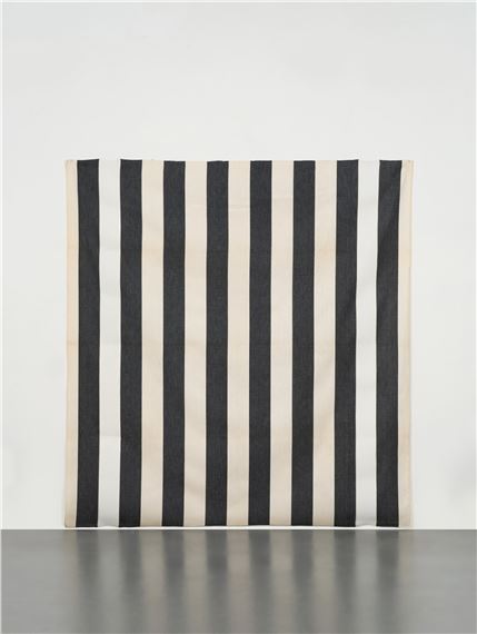 Peinture acrylique blanche sur tissu rayé blanc et noir by Daniel Buren, Executed in September 1973