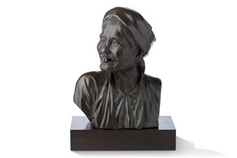 Pair of bronze busts with brown patina - Vietnamese School, 20th Century