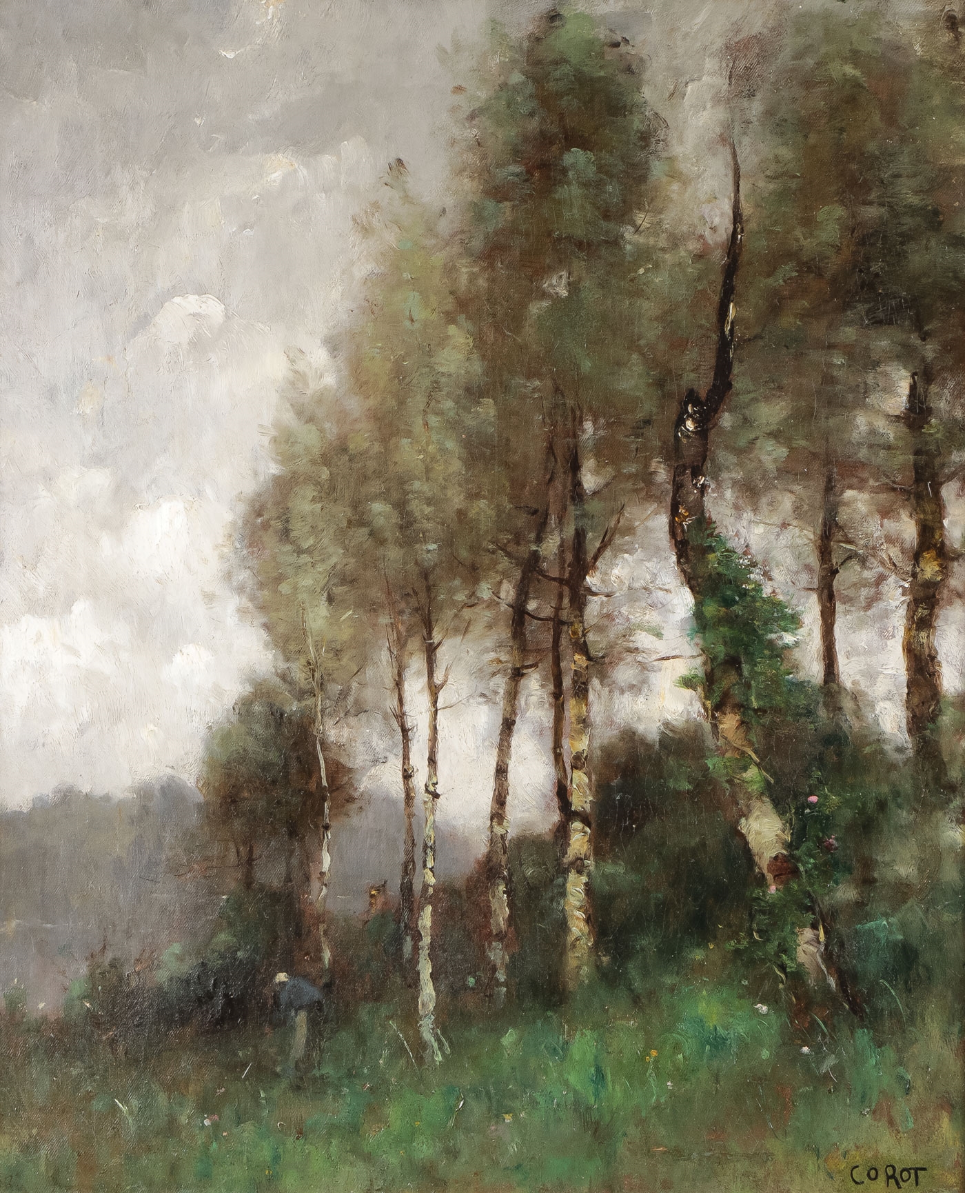 Jean Baptiste Camille Corot | Spring Barbizon Landscape with Birch ...