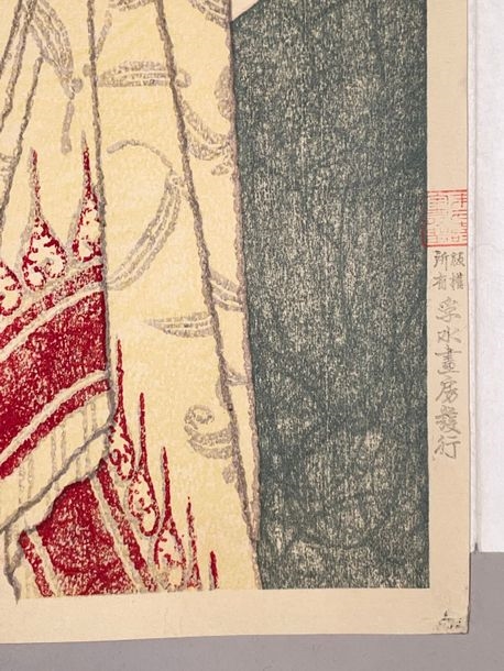 Artwork by Takahashi Shtei, Beauty in front of a mirror, Made of Print, dai oban tate-e