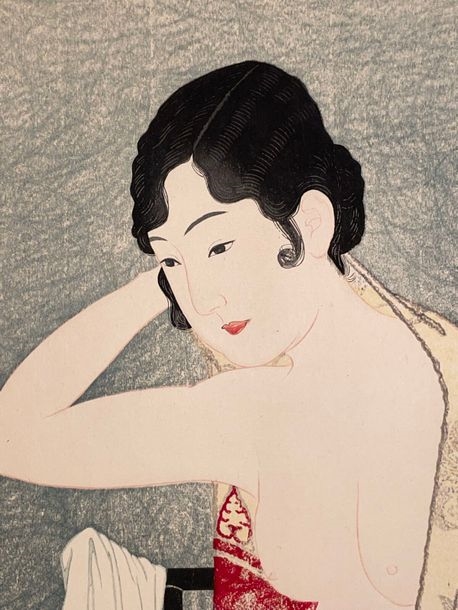 Artwork by Takahashi Shtei, Beauty in front of a mirror, Made of Print, dai oban tate-e