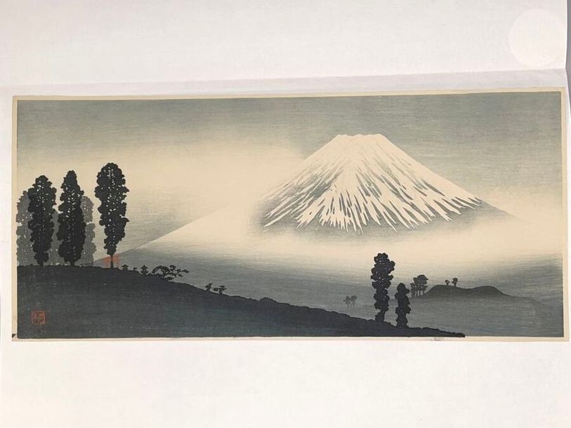 Artwork by Takahashi Shtei, Mount Fuji in the mist, Made of Print, o-tanzaku yoko-e